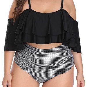 Ruffled Off the Shoulder High Waist Bikini